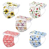 Peky 50PCS Summer Flower Face_Mask with Design,3 Ply Protection Breathable Fabric,Floral Facemasks f