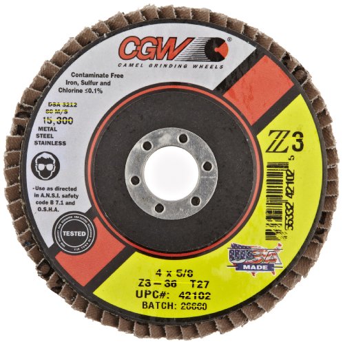 CGW 42102 Premium Z3 Right Angle Grinder Abrasive Flap Disc, Type 27, Zirconia, 4