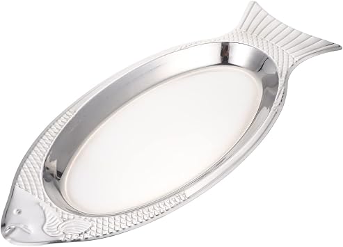 Hemoton Fish Serving Platter 17.7 Inch Stainless Steel Fish-Shaped Plate Mirror Polish Oval Tray for Family Meals and Entertaining