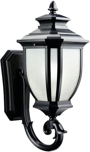 Kichler Salisbury - Lámpara de pared para exteriores de 19.25 pulgadas, 1 luz con vidrio de lino blanco en color negro