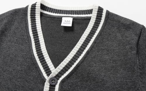 Boys Girls School Uniform Cardigan Sweater V Neck Button Cotton Knit Cardigans with Two Pockets 4-14Y3