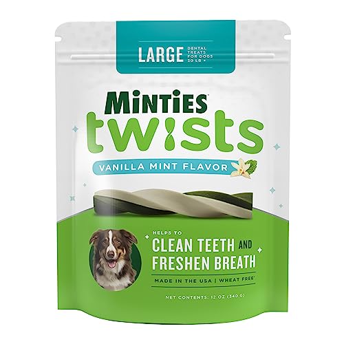 Minties Twists VetIQ Dog Dental Bone Treats, Dental Chews for Medium/Large Dogs (Over 40 Lbs), 20 Count