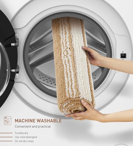 Image of Obsessions Soft & Plush Bath Mat | Quick Dry, Stain & Skid Resistant | Luxuriously Soft, Long Lasting Color | TPR Latex Backing, Size 40x60 cm, Light Beige & Dark Beige