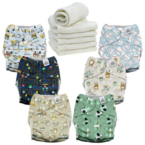 Image of Mama Koala 6 Pack Reusable Cloth Diapers 3.0 for Babies Girls Newborn, One-Size Adjustable Baby Diaper, Durable Stitching, Back Opening for Inserts, Breathable Awj Lining, Leak Prevention-Robots car