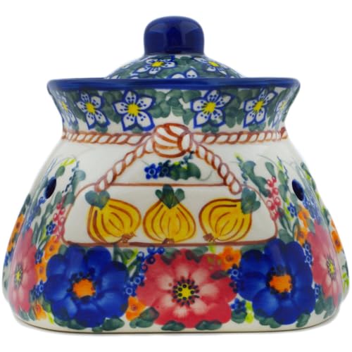Authentic Polish Pottery Garlic and Onion Jar Signature UNIKAT in Polish Garden Design Handmade in Boles?awiec Poland + Certificate of Authenticity