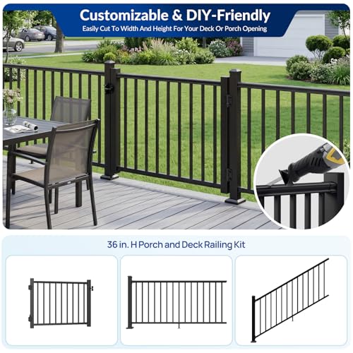 Image of Egadis 36in.H x 4 ft.W Welded Aluminum Deck Gate Kit with Latch and Auto-Closing Hinge, Designed for Super Easy DIY, Cuttable AAMA 2604 Outdoor Gate Kit for Deck, Patio, Garden, Yard, Porch