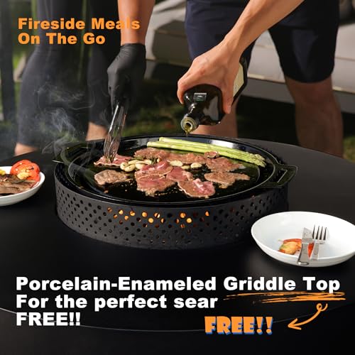 Image of 32 Inch Fire Pit Table, 3-Piece Outdoor Propane Fire Pit Table 65,000 BTU Round Gas Firepit, Wind Guard, 16 inches Tank Side Table and Baking Sheet for Garden, Patio, Grey