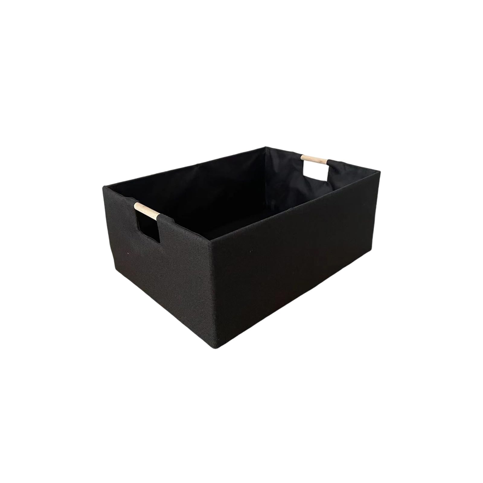 Elnwnnkc Black Sturdy Fabric Storage Box With Wooden Handles Reinforced Cardboard Base For Home Organization Cloth Storage Box For Household