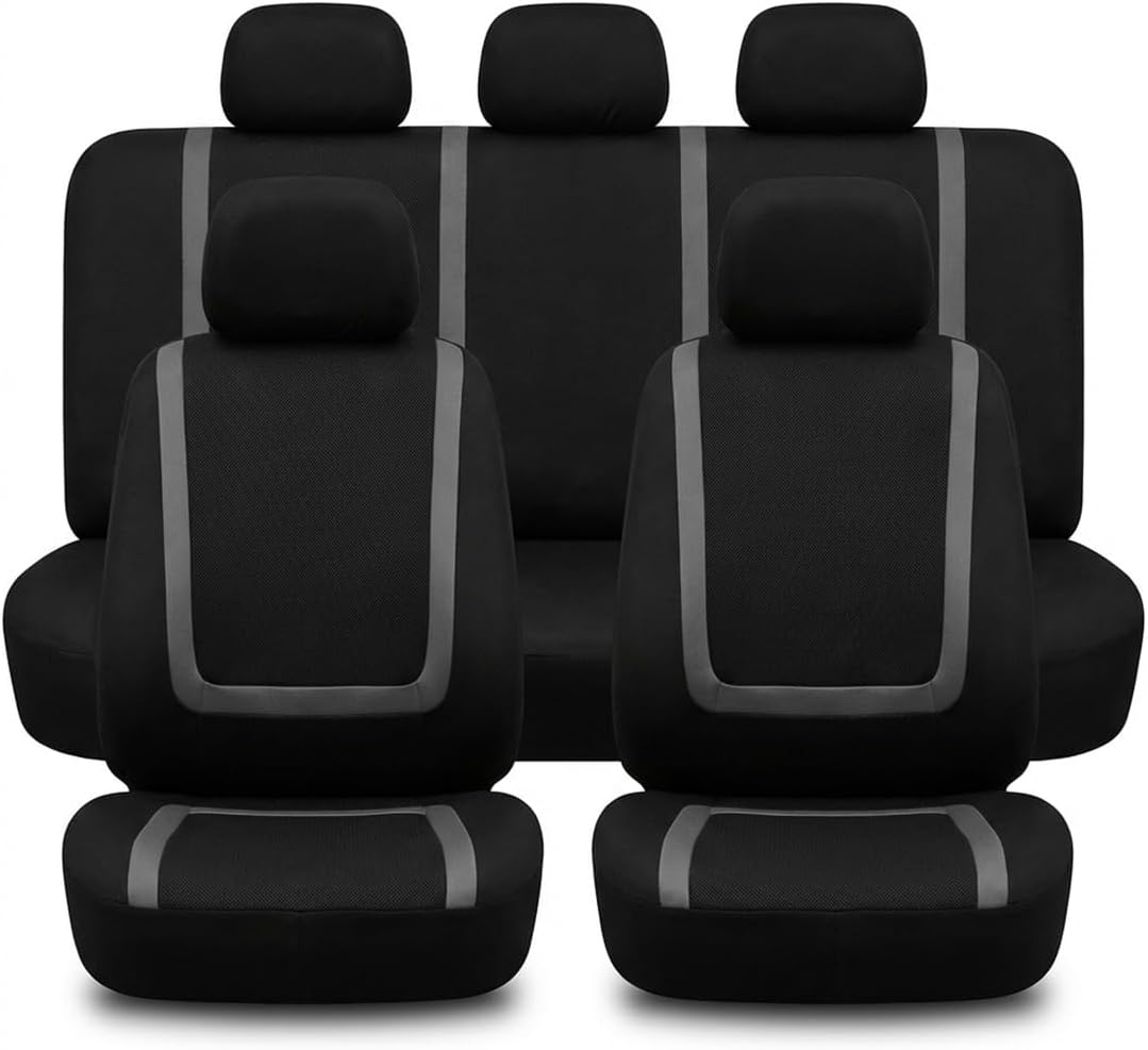 9PCS Car Seat Covers Full Set, Breathable Comfort Auto Front & Rear Seat Split Protector with Headrest Cover, All-Season Vehicle Seats Decoration Accessories for Sedan, Truck, SUV (Black)