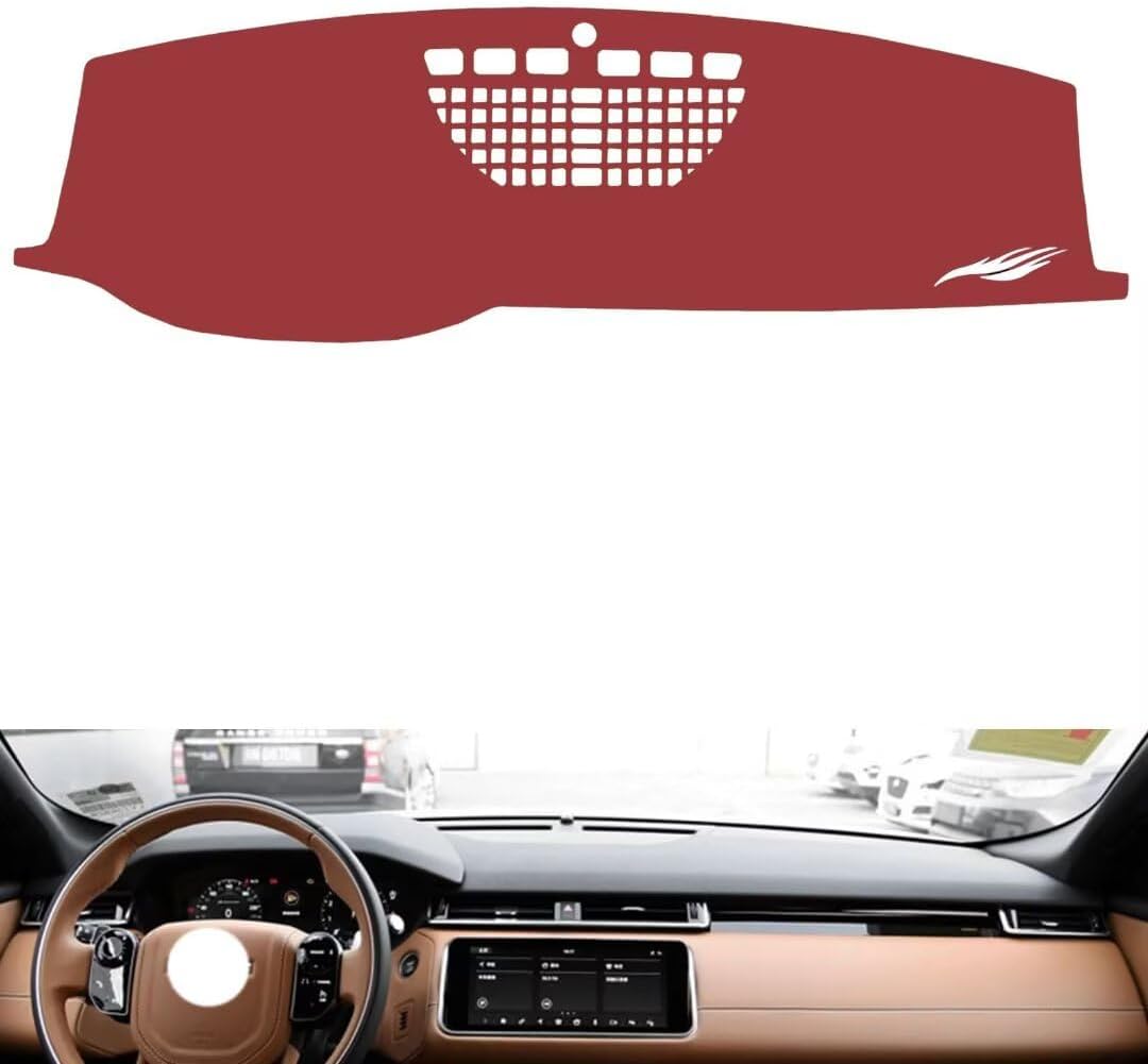Leather Dash Board Cover mat Compatible with LR Range Rover Velar，Sun Protection Dashboard Cover，Car Interior （red）