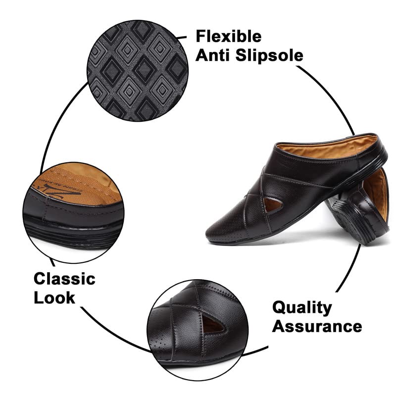 Image of Zixer Summer Urban Men's Shoes Luxury Synthetic Leather Mule Loafers Men's Shoes Handmade Ultra Premium Lightweighted Daily Easy Wear Open Back Half Cut Trending Classic Slip On Shoes for Men