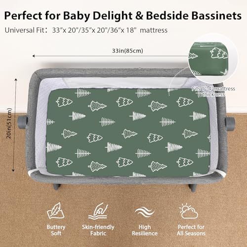 Image of Baby Bedside Bassinet Sheets Fitted, 33 inchx20 inch Compatible with Baby Delight Dream On Me & Most Rectangle Bedside Sleeper Bassinet Mattresses, Super Soft Microfiber Brown Lion
