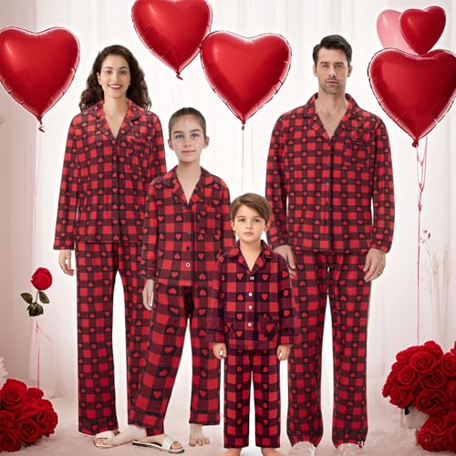 Valentine's Day Family Matching Pajamas Matching Valentines Day Pajamas for Family Heart Print Family Pajamas Set2