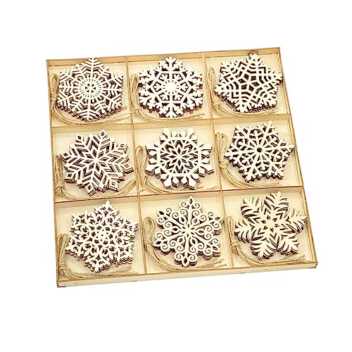 45 Pack Wooden Snow Flakes 3.5 Inch Unfinished Wood Snow Shaped Cutouts for DIY Crafts with Sorting Tray(5 Pieces Each 9 Designs)