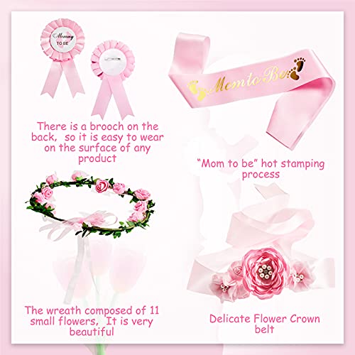 Xinnun ZE-XINNUN-15 5 Pcs Baby Shower Maternity Sash Kit Shoulder Sash And Pin Daddy Corsages Flower Crown Pregnancy Sash Rose Wreath Headdress thumb #2