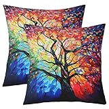 Homemissing Juego de 2 fundas de cojín coloridas de árbol de 45 x 45 cm para sofá, silla, niños, niñas, adolescentes, ramas de árbol, fundas de almohada con ramas de hojas, fundas de almohada con