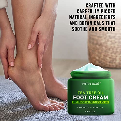 Mystére Beauté Tea Tree Oil Foot Cream, Athletes Tea Tree Oil Cream For Feet With Ceramides, Green Tea Extract & Chamomile- Hydrates, Softens & Conditions Irritated Dry Cracked Feet, Foot Cream With Tea Tree Oil For Dry Feet, Heel & Calluses - 8 Oz #TOP1