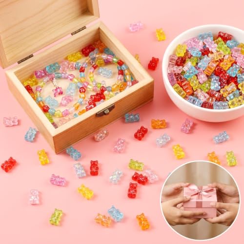 Image of PATPAT 200Pcs Clear Acrylic Bear Beads Kits for Bracelet Making Kit, 8*12mm Colourful Beads Jewellery Making Materials Kit for Bracelet, Necklace, and DIY Crafts, Cute Bear Charms for Jewelry Making