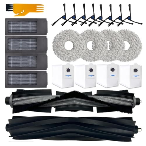 Accessories kit Compatible with ECOVACS DEEBOT X2 Omni E/X2 Combo Robot Vacuum,1 Main Rubber Brush,1 Normal Main Brush,8 Side Brush,4 Hepa Filters,4 Mop Pads,4 Dust Bags,1 Cleaning Brush