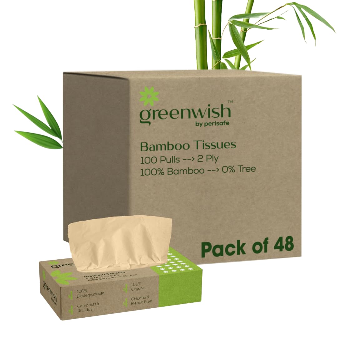 Greenwish Bamboo Soft Facial Tissue Box-100pulls (Pack of 48), 100% Biodegradable, Eco friendly and Chemical Free, Car Tissue Box (B0DF25ZN6L) Amazon Price History, Amazon Price Tracker