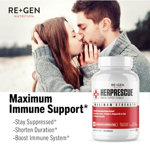 Re+Gen Nutrition Outbreak Support Supplement Cold Sore & Lysine Rescue Immune Health Capsules, Natural Support for Adults, Zinc, Vitamin C, L-lysine Amino Acid, Lips & Skin Health, 120 & 90 Capsules - Thumbnail 4