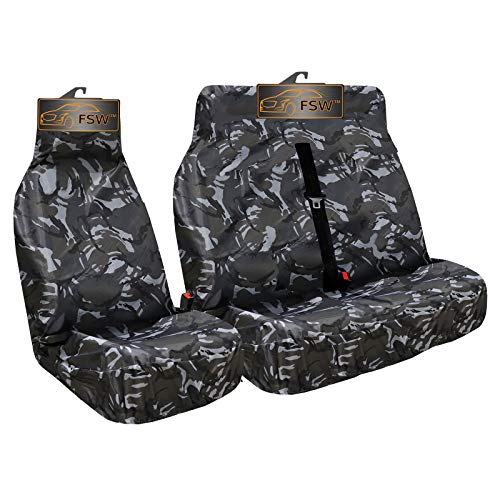 FSW - Grey Camo Heavy Duty Universal Van Seat Covers - Single & Double Passenger Set, Waterproof Seat Protector