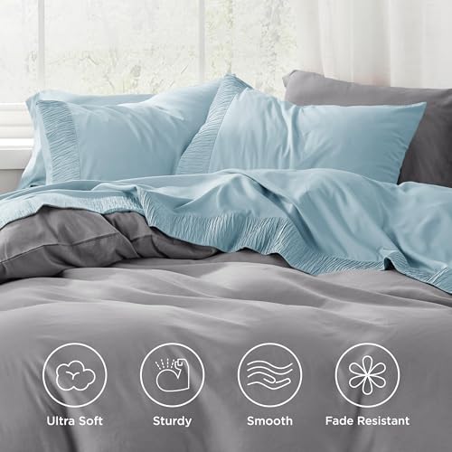 Image of Bedsure Queen Sheet Set - 4 Pieces Soft Queen Size Sheets - Breathable & Cooling - Hotel Luxury - Easy Care Polyester Microfiber Bedding for Women, Men, Light Blue