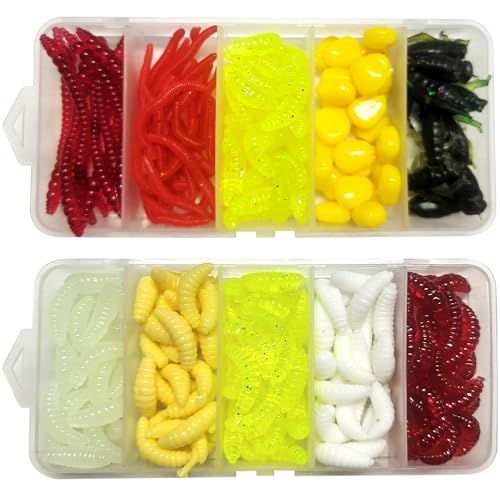 Zepitniy 225 Piezas Señuelos de Pesca Gusano Artificial Señuelo Suave PláStico Blando Cebos Señuelo de Pesca Suave Shad para la Pesca de Peces Depredadores
