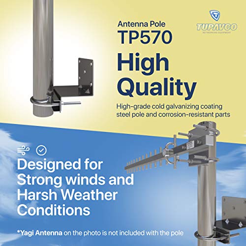 Antenna Pole Mount For Wifi, Tv Or Lte/4G Antennas (Yagi, Panel, Grid Or Omni) Length 10 Inch - 1.5" Mast Diameter (Outdoor And Weatherproof) Roof/Wall/Attic Mounting Hardware Included - Tupavco Tp570 #TOP1