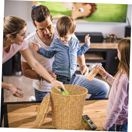 Panier tressé décoratif avec couvercle plastique boîte rangement aspect rotin