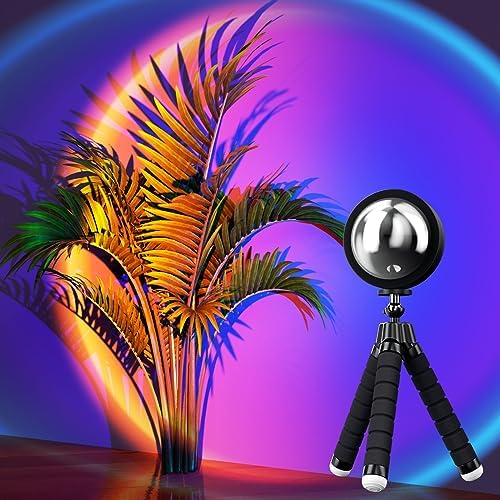 Bavcieu Sunset Lamp Projection Led Lights with APP, 16 Colors Night Light 360° Rotation Rainbow Lights 4 Modes Setting for Photography/Selfie/Party/Home/Living Room/Bedroom Decor, Gifts for Women.