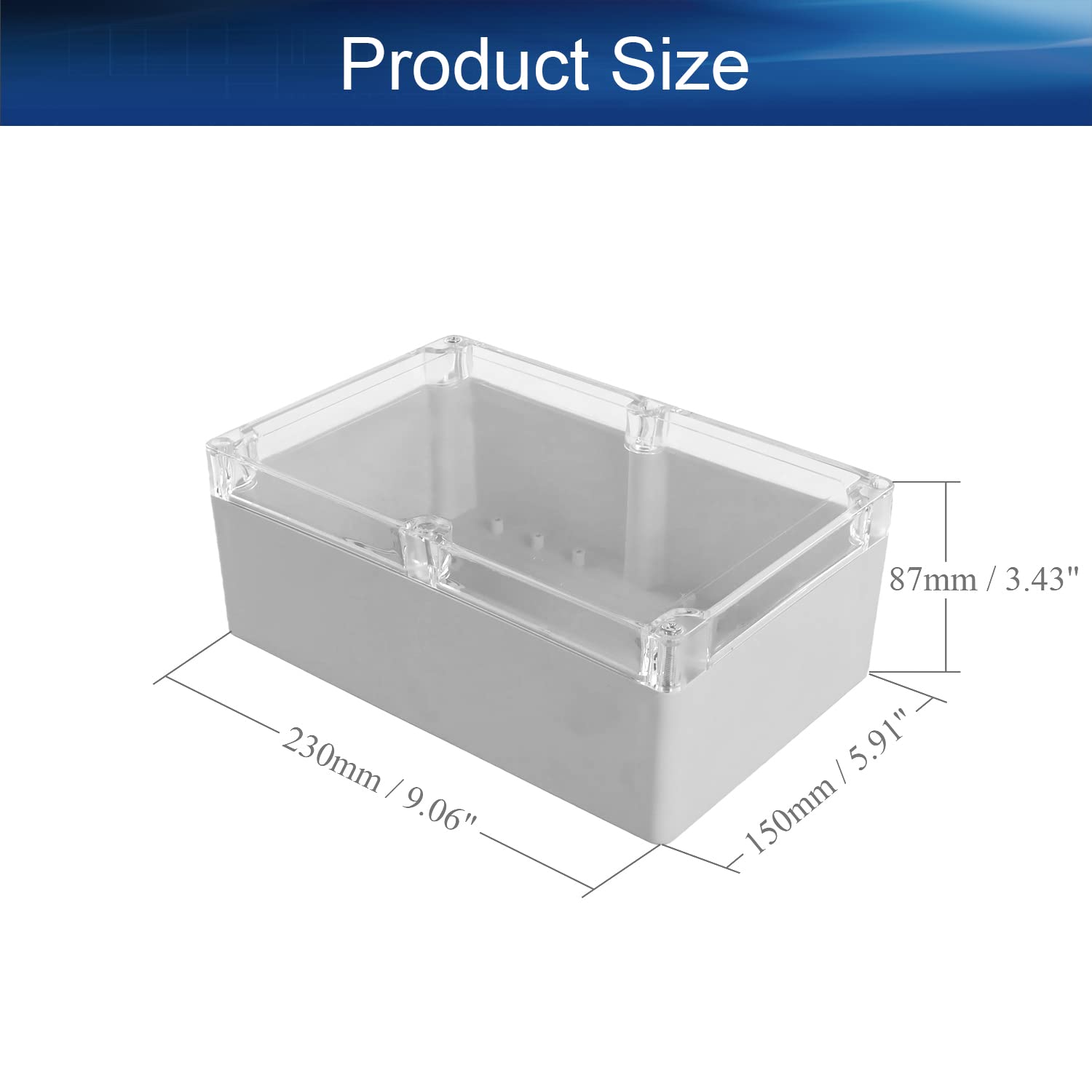 Heyiarbeit Waterproof Dustproof IP67 ABS Plastic Junction Box Universal Electric Project Enclosure Pale Gray with PC Transparent/Clear Cover 9.06"x5.91"x3.43" (230x150x87mm)