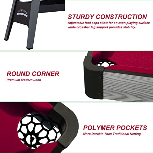 Raychee 4-Ft Pool Table, Portable Billiard Table For Kids And Adults, Mini Billiards Game Tables W/ 2 Cue Sticks, Full Set Of Balls, Triangle, Chalk, Brush For Family Game Bar Gym Room (Red) #TOP4