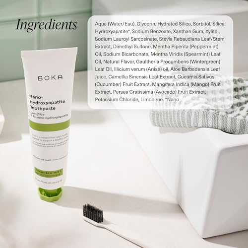 Image of Boka Fluoride Free Toothpaste, Nano Hydroxyapatite Toothpaste, Appropriate for Sensitive Teeth - for Adult, Kids Oral Care - Cucumber Mint Flavor, 4 Fl Oz 3Pk