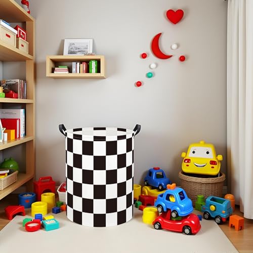 Image of Baby Laundry Basket Kids Hamper Toy Storage Bin for Boys Room Decor Baby Nursery Hamper Gift Baskets for Bedroom Bathroom(Race Flag)