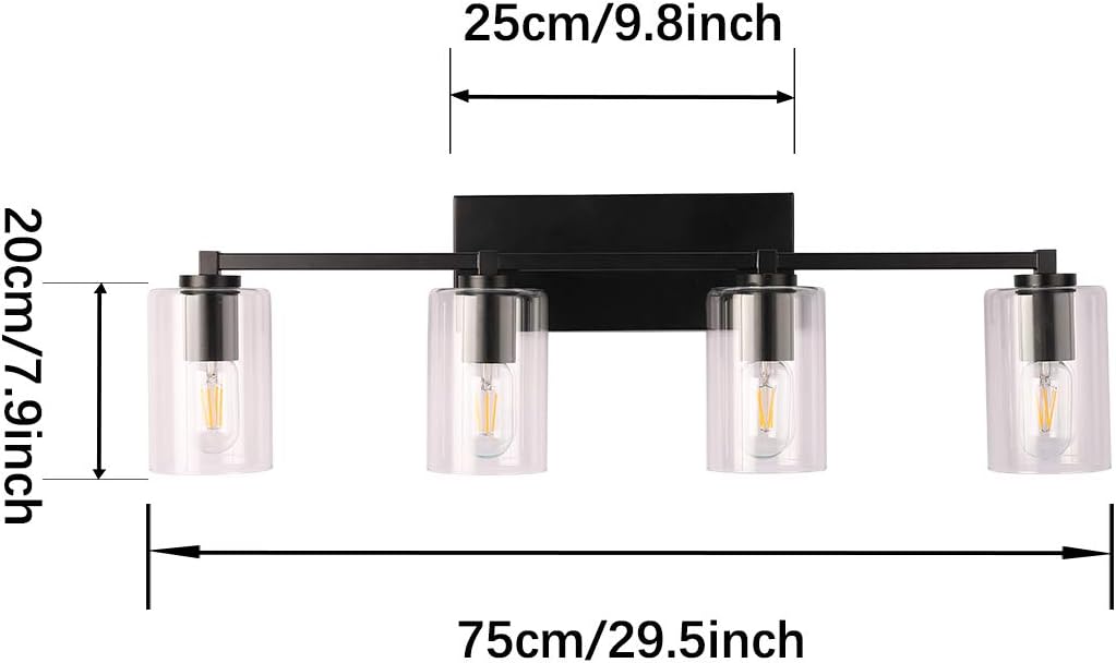 🔥 Hоt Dеаlѕ LMSOD 4 Lights Bathroom Vanity Light Fixture, Black Industrial Vintage Sconces Wall Lighting with Clear Glass and Metal Base Buу 1 gеt 1 LMSOD 4 Lights Bathroom Vanity Light Fixture, Black Industrial Vintage Sconces Wall Lighting with Clear Glass and Metal Base