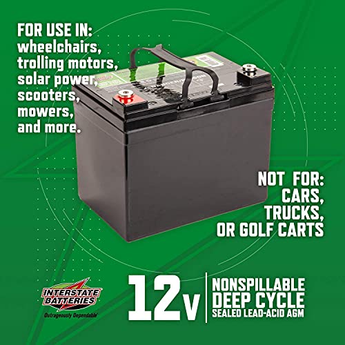 Image of Interstate Batteries 12V 35Ah Deep Cycle Battery & Battery Trickle Charger 12v 1.0 Amp (SLA) Sealed Lead Acid Battery (AGM) Insert Terminals (DCM0035)