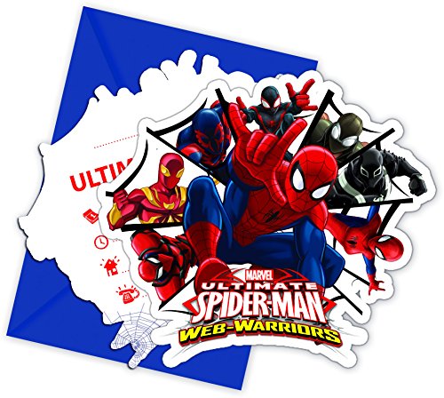 6 Cartes d'invitation avec enveloppes Spiderman Web-Warriors - Coloré - Taille Unique