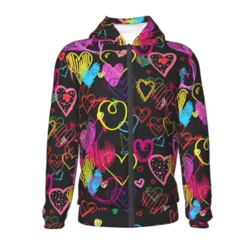 Hand Drawn Hearts1 Kids Pullover Hoodies Boys Zip Up Sweatshirts Girls Athletic Clothes with Pocket2
