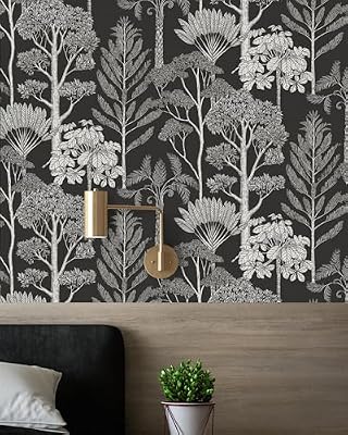 Lativo Forest Peel and Stick Wallpaper Vintage Boho Contact Paper for Cabinets Drawers Tree Self Adhesive Removable Wallpaper for Bathroom Bedroom Dark Moody Leaf Contact Paper Decor 17.3inW 78.7inL
