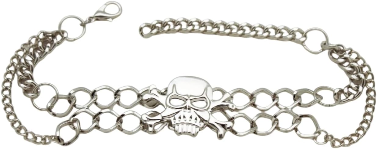 Women’s Skull Boot Chain Set – Silver Biker Boot Anklet Pair For Cowboy, Combat & High Heel Boots – Goth Punk Rocker Shoe Jewelry 11"–15" Adjustable – Handmade In USA