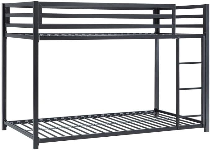 HomeStock Vogue 78" Twin Bunk Bed in Black with Mounted Ladder and Platform Base with Safety Guardrails and No Box Spring Required