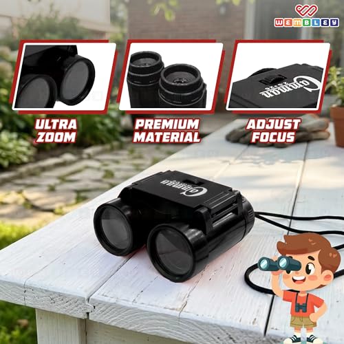 Image of Wembley Mini Binoculars Toy for Kids | Compact and Portable Outdoor Binocular for Boys and Girls | Binocular Toy with Neck String, Focus Adjustment and Ultra Zoom | Educational Birthday Gift (Black)