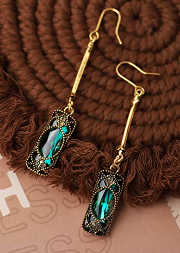 MINACHI Vintage Green Stone Created Emerald Dangle Earrings, Vintage Victorian Jewelry Gifts for Women2