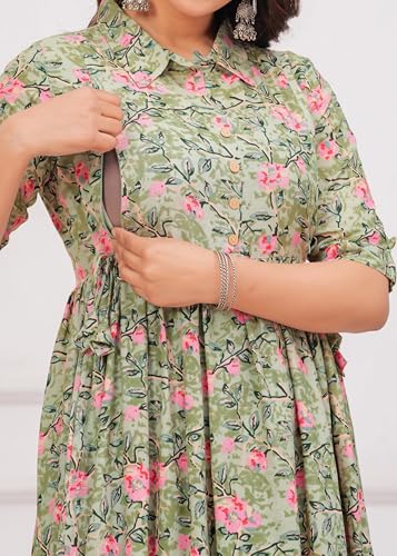 Image of Maternity Feeding Anarkali Kurti Dress for Women | Cotton Nursing Kurta with Both Side Zippers | Pregnancy & Nursing Wear | Comfortable Ethnic