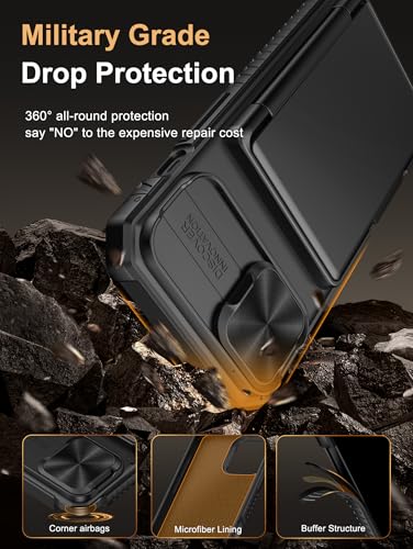 Image of Vihibii for iPhone 15, iPhone 14, iPhone 13 Back Cover Wallet with Card Holder (4 Cards) [RFID Blocking] & Slide Camera Cover, Military Grade Drop Protection, Rugged Back & Silicone Case, 6.1 inch, Black