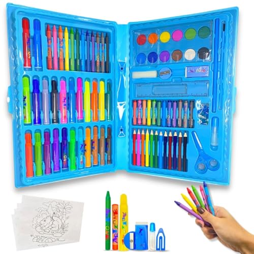 Maleta de Pintura Infantil Kit Escolar Estojo Para Colorir (Azul 86 peças)