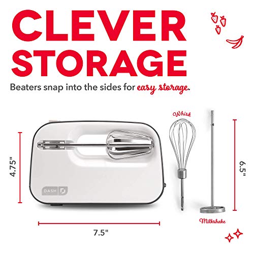 DASH SmartStore™ Mixer de mão elétrico compacto de luxo + batedor e milkshake acessório para batidas