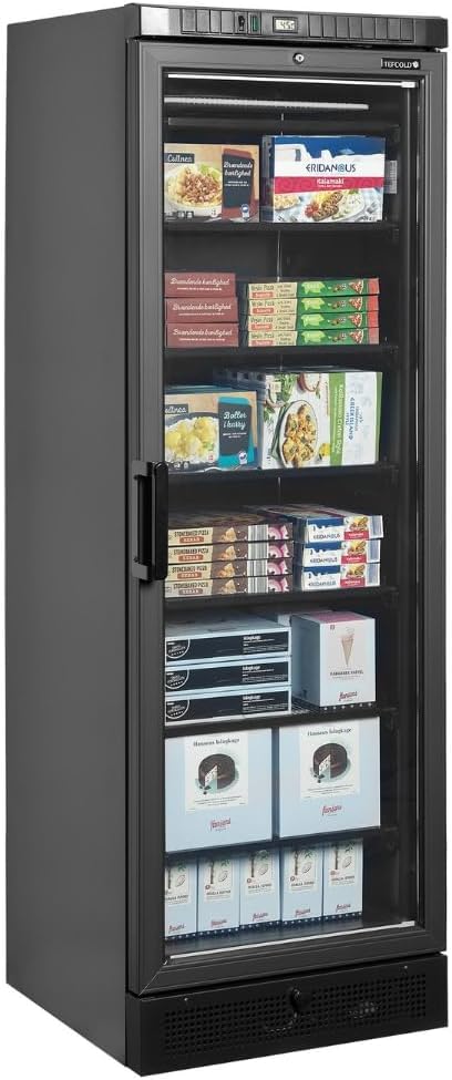 MBH - Congelador industrial vertical con puerta de cristal de 300 litros para hostelería. Armario Expositor de Congelados profesional estático, ideal para la exhibición y conservación de alimentos.