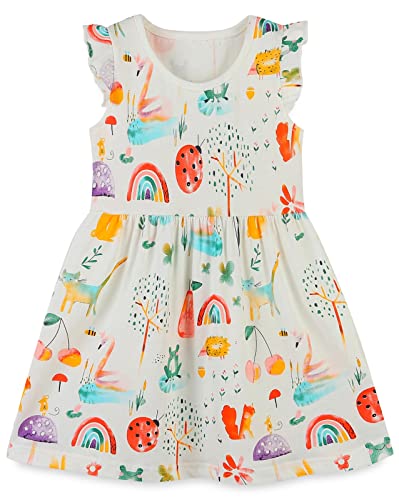 Image of HILEELANG Little Girls Cotton Dress Sleeveless Casual Summer Sundress Flower Printed Jumper Skirt